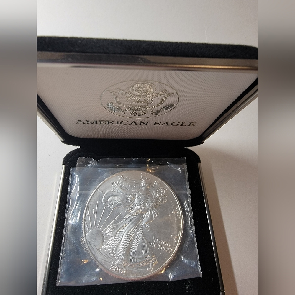 2001 Silver Eagle One Dollar Coin in Display Case Collectible - Picture 6 of 8